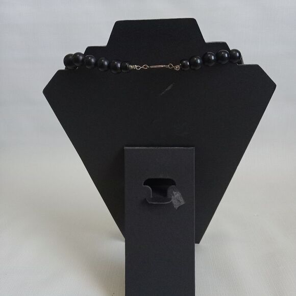 Solid Black Lightweight Single Strand Geometric Multiple Shapes Beaded Necklace - Picture 2 of 9